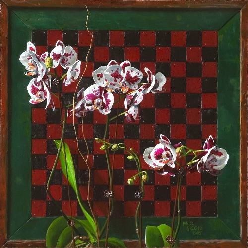 Antique Black & Red Gameboard with Orchids