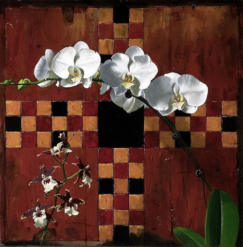 Black, Red, Lupo Antique Gameboard with Orchids